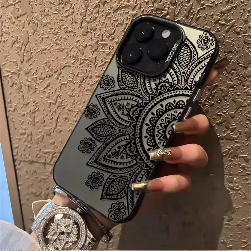 Funda Protectora Anti-Rayones para iPhone 18 17 16 15 14 13 12 11 Pro Xs Max Plus Mini 16e 17e X XR Air, Diseño Mandala Negro, Carcasa Rígida