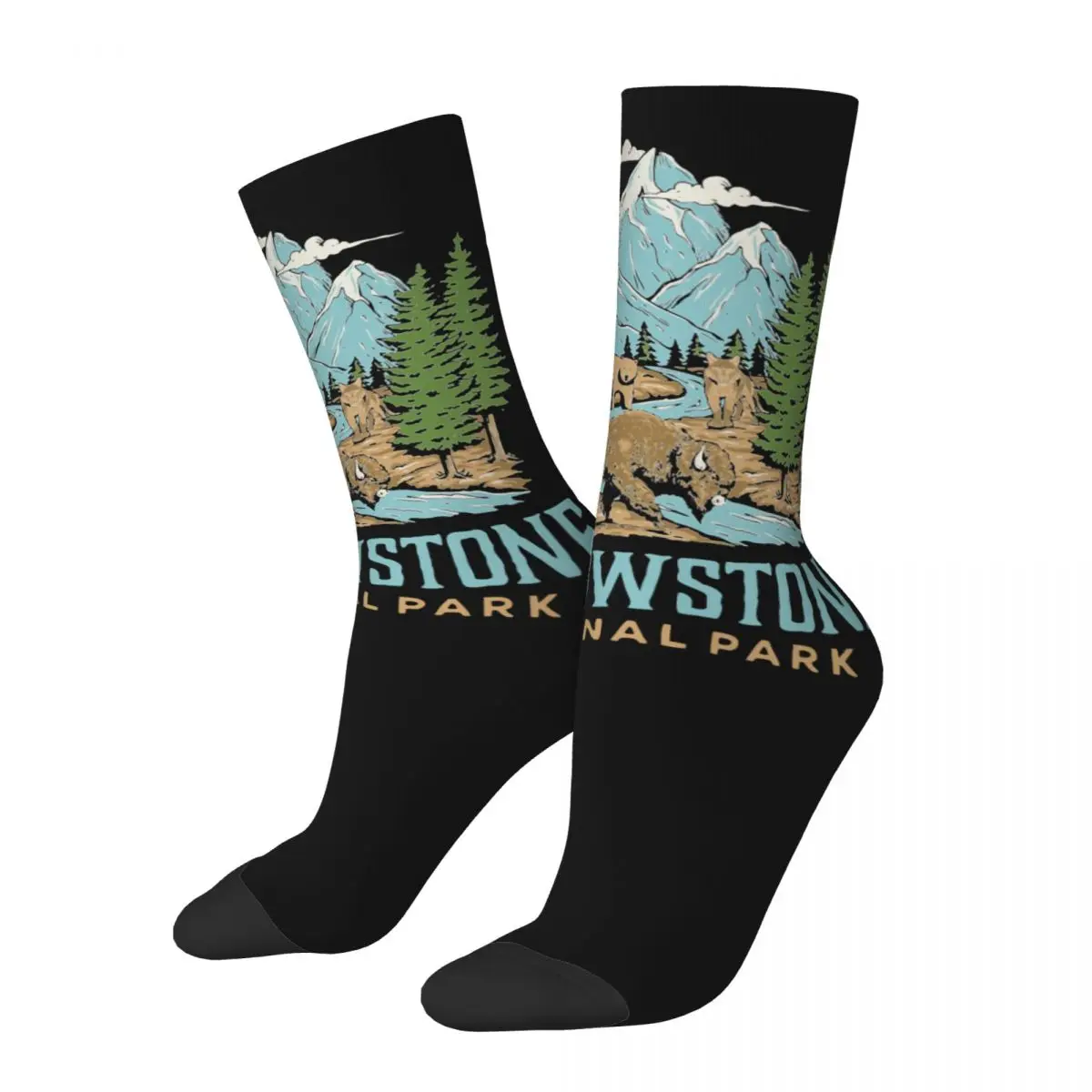 Yellowstone US National Park Wolf Bison Bear Vintage Socks Men's Women's Casual Socks Crazy Spring Summer Autumn Winter Stocking