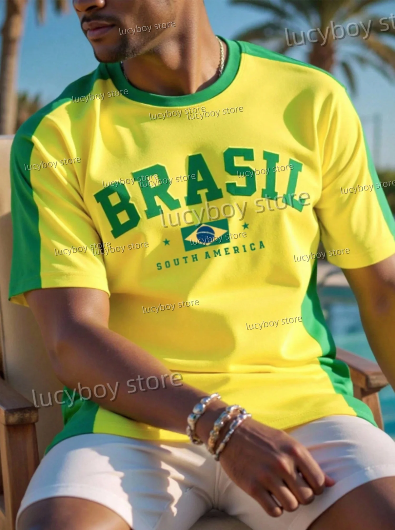 

2025 Summer Men Sports Daily Men's T-Shirt South America Brazil Print 6 Colors Short-Sleeved Top Daily Street Men T-Shirt