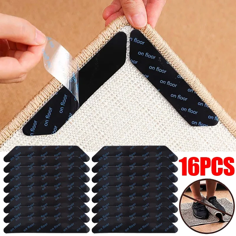 8/16pcs Non-slip Carpet Stickers Double-sided Tape Reusable Self-Adhesive Floor Rug Mats Fixed Pad Carpet Patch Bathroom Tools