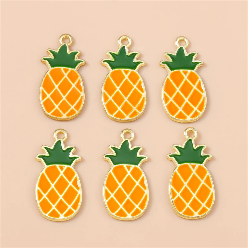20pcs 12x26mm Cute Enamel Fruit Pineapple Charms Pendants for Jewelry Making Drop Earrings Necklaces Bracelet DIY Craft Supplies