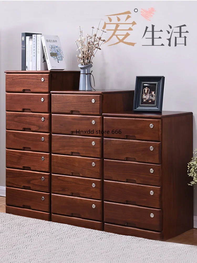 Multilayer Drawer Cabinet Vintage Wood Locked Office File Cabinet