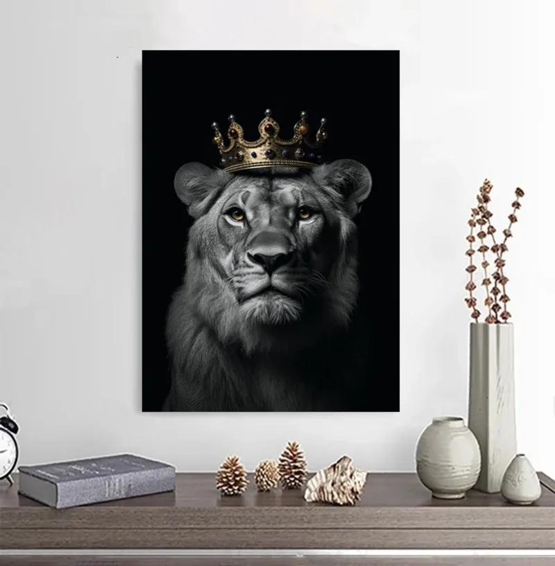 Animal Posters and Prints Lion King Tiger Wolf Eagle Bear with Crown Canvas Wall Painting Motivational Picture Room Home Decor