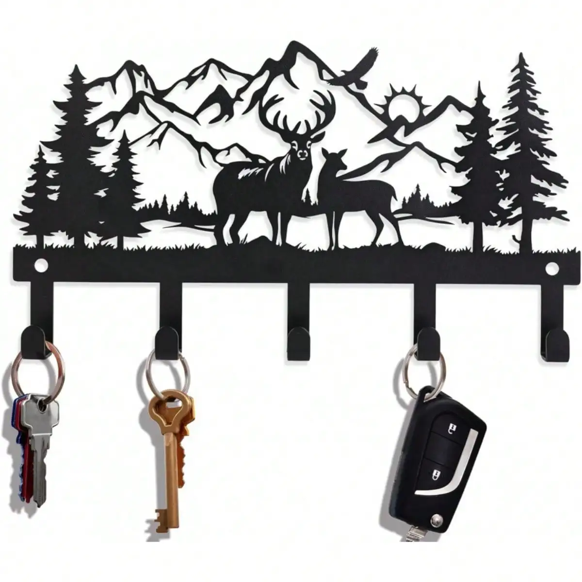 Soucolor Deer Key Holder, Wall Hooks for Keys, Metal Entryway Organizer for Living Room Hallway Office