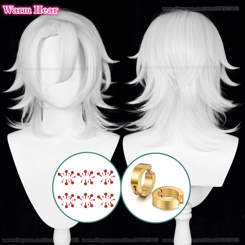 Uzui Tengen Anime Peruca Sintética, Cosplay Branco Prateado, Cabelo Resistente ao Calor, Festa de Halloween, Unisex, 40cm, Em Stock