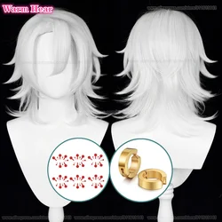 In Stock Uzui Tengen Synthetic Wig Anime Unisex 40cm Silver White Cosplay Anime Wigs Heat Resistant Hair Halloween Party Wigs