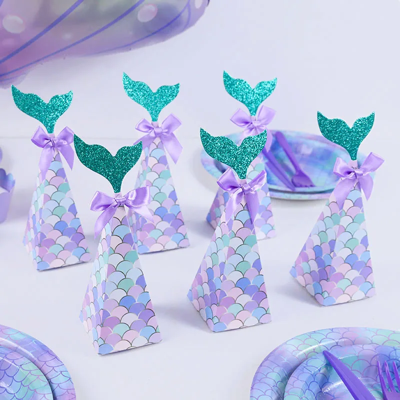 10pc Meerjungfrau Party Schwanz Geschenk Boxen Dreieckige Pyramide Form Süßigkeiten Snack Verpackung Box Geburtstag Party Ornament Baby Dusche Versorgung