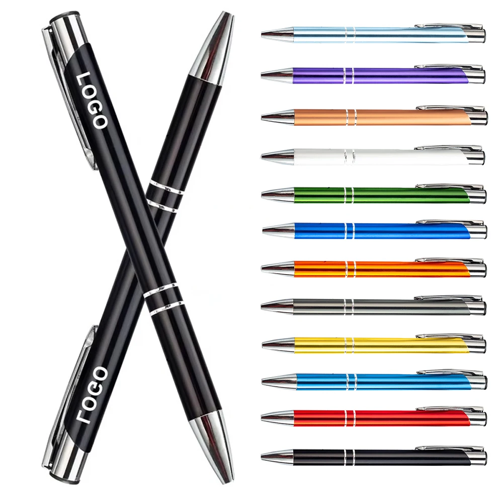 Hot Selling 100/50/20Pcs Personalized Advertising Custom Logo Metal Ballpoint Pen with Engraving Laser Brand for Promotional Gif