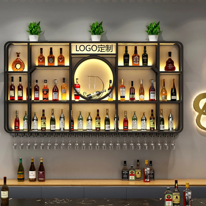 Wall Mount Large Bar Cabinet Storage Lattice Drying Multifunction Display Houses Metal Frame Wine Rack Modern Wijnrek Furniture