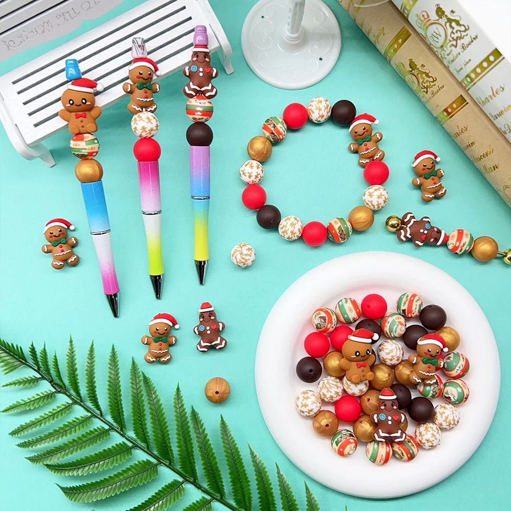 25/43/50PCS 3D Weihnachten Lebkuchenmann Silikonperlen Set, perfekt für DIY Schlüsselanhänger, Halsketten, Armbänder und andere Bastelarbeiten – Detail 2