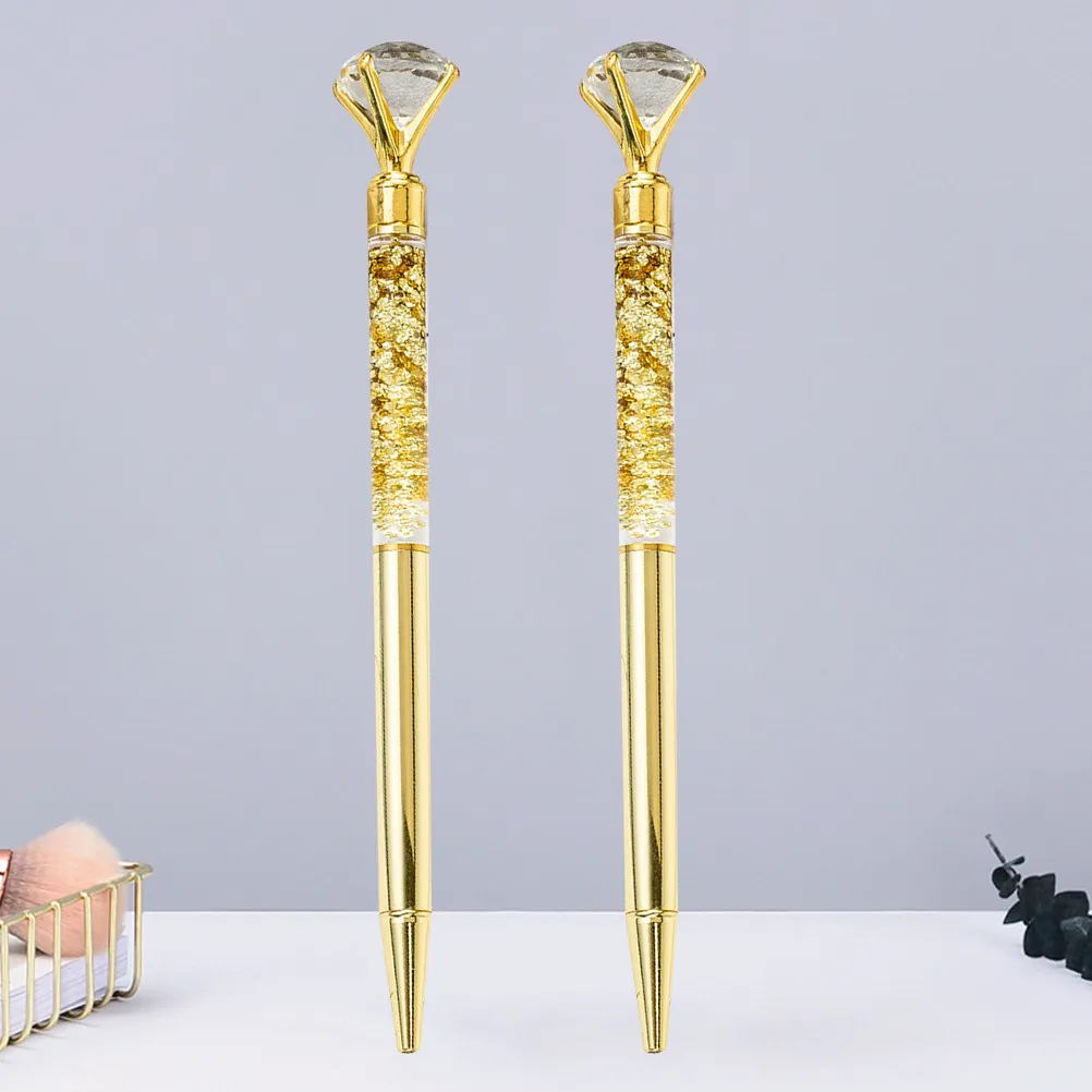 2Pcs Metal Ballpoint Pen with Large Crystal Diamond Decor Luxury Writing Instrument for Office School Graduation Gifts Employee
