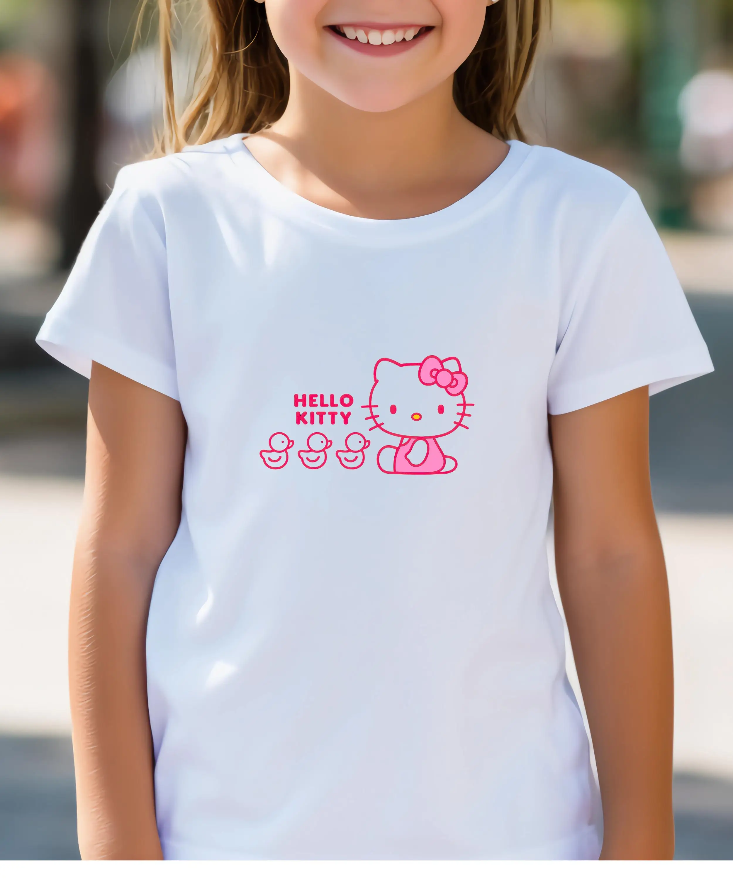 Hello Kitty Print Graphic Tee Unisex Short Sleeve T Shirt Kawaii Cartoon Casual Summer Top For Girls Boys Sweet Daily Outfit