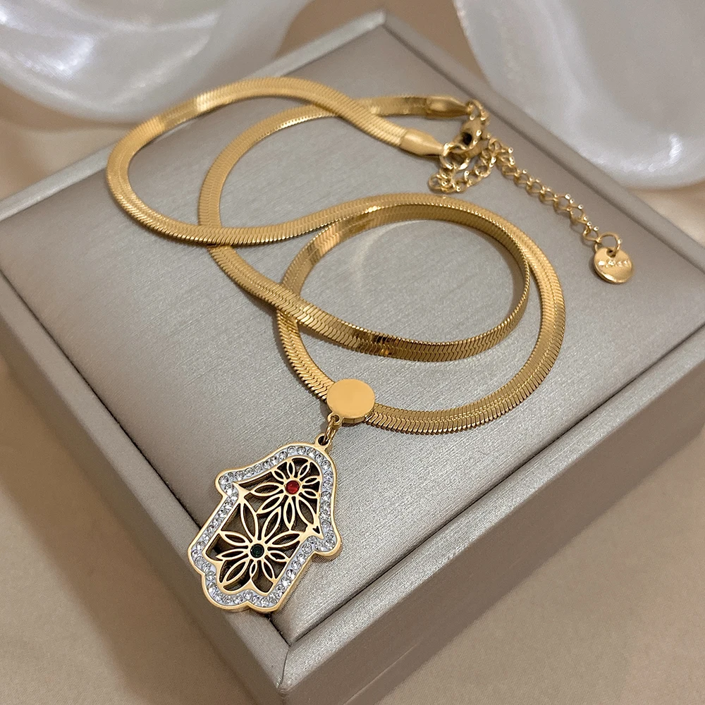 DODOHAO اليد عيون الشر قلادة القلائد للنساء قلادة الدينية القلائد عيون التركية الذهب اللون مجوهرات الأزياء