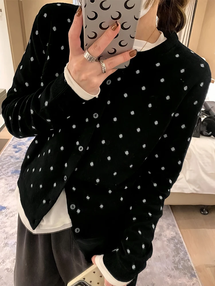 

Polka Dot Cardigan for Women Single-breasted Women's Long Sleeve Tops 2025 AutumnCasual Fashion Knitwear