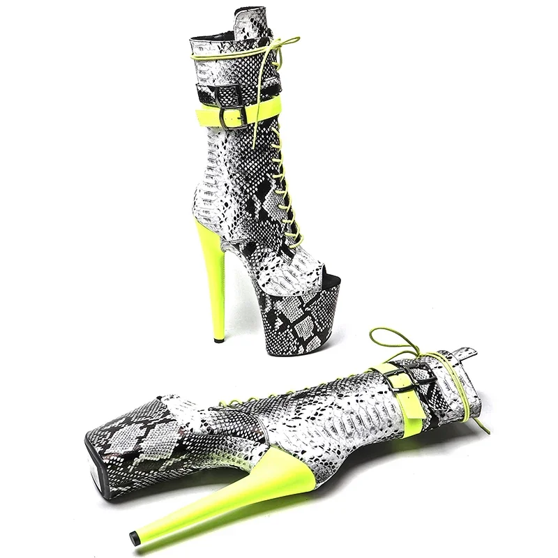 Leecabe 20cm/8inches  Snake  Upper with Matte PU  Open Toe  Fashion  High Heel platform   Pole Dancing boots