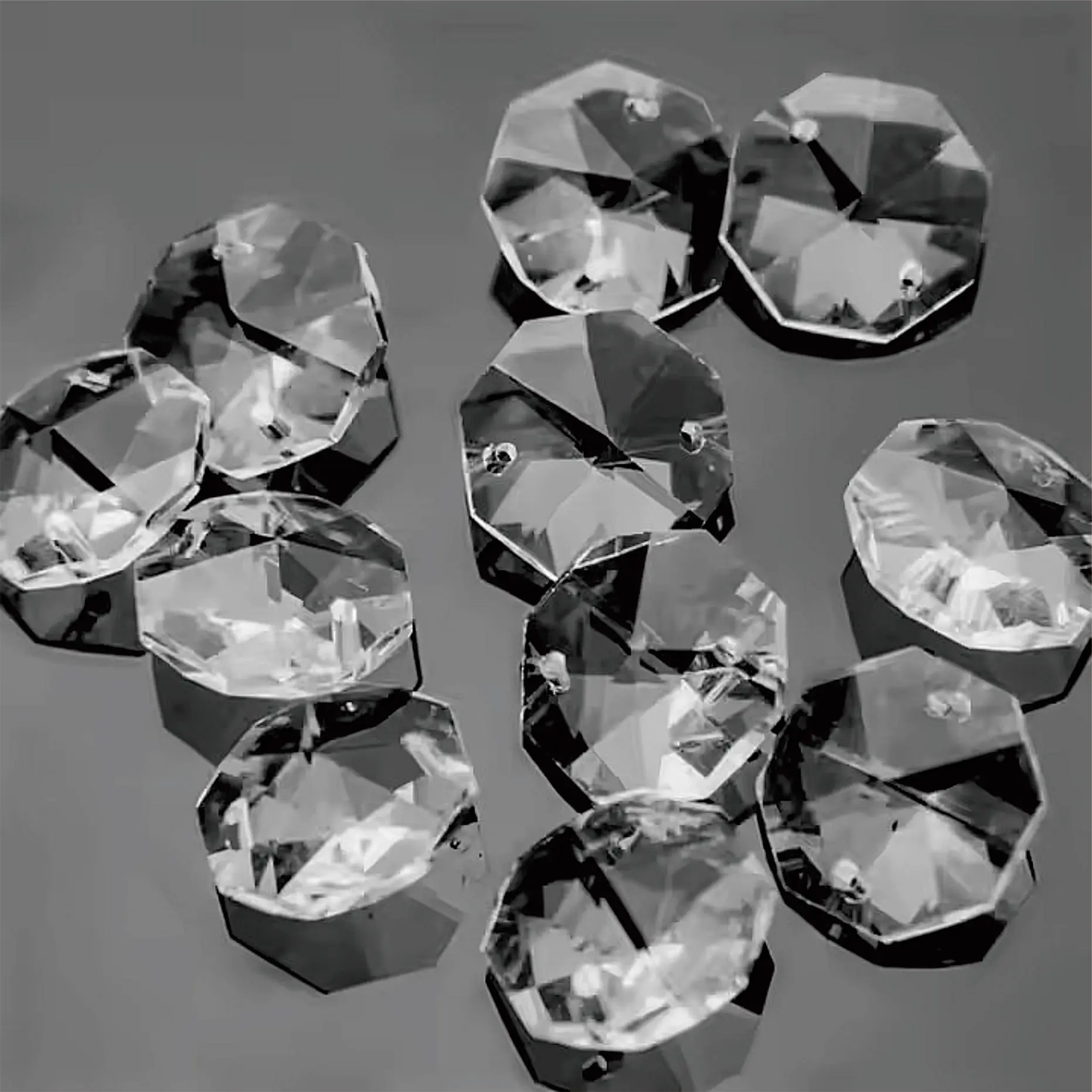 Crystal K9 Octagon Clear Beads 14mm 100pcs 1 Hole/2 Holes Clear Color Octagon Beads For Chandelier Garlands Prism Parts