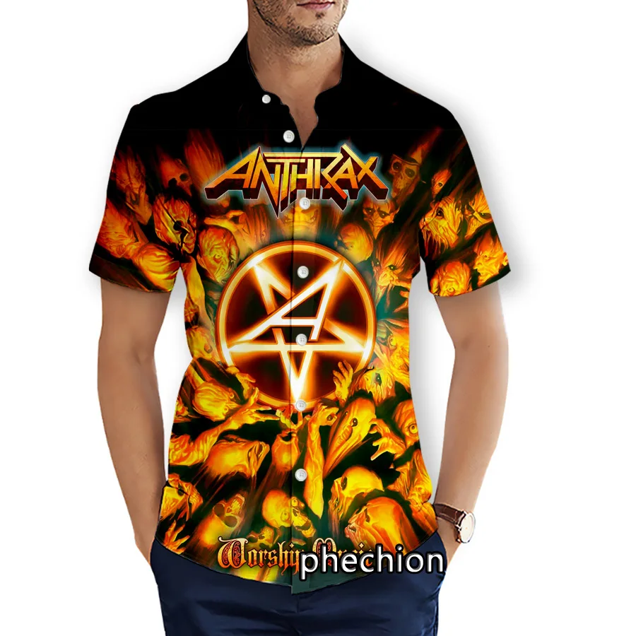 

phechion Mens Short Sleeve Beach Shirts Anthrax Rock 3D Print Casual Shirts Fashion Streetwear Men Tops X293