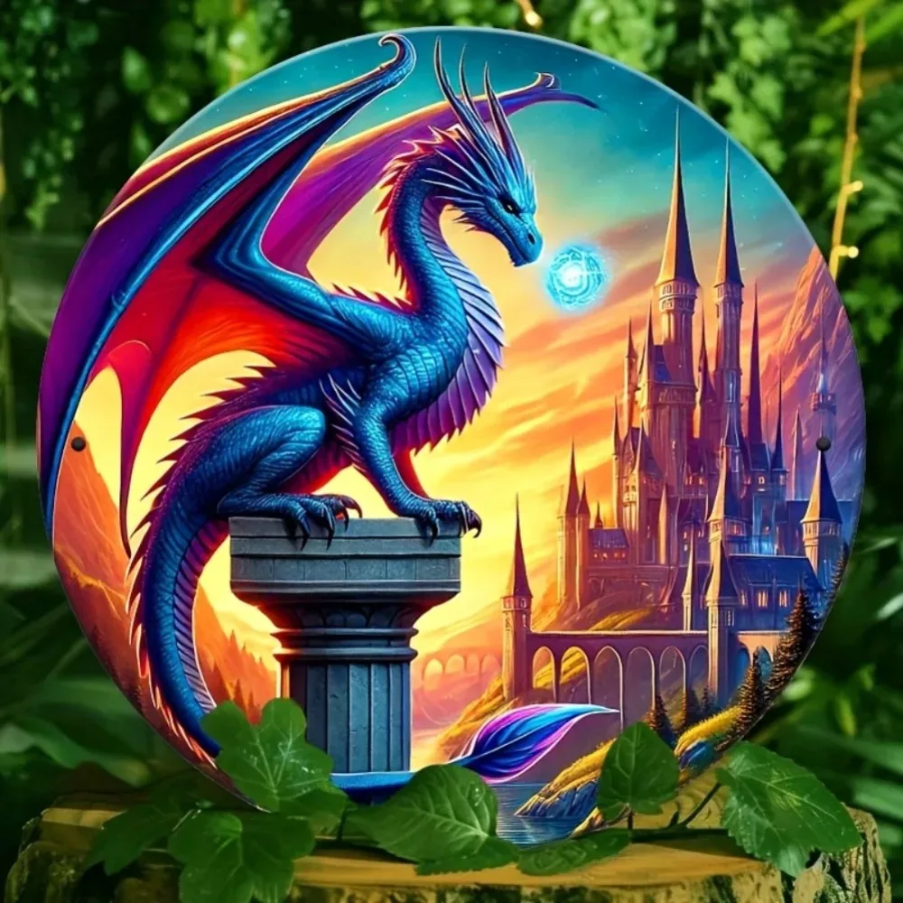 Castle Guardian Metal Sign Wall Decor Magic Dragon Home Office Gift