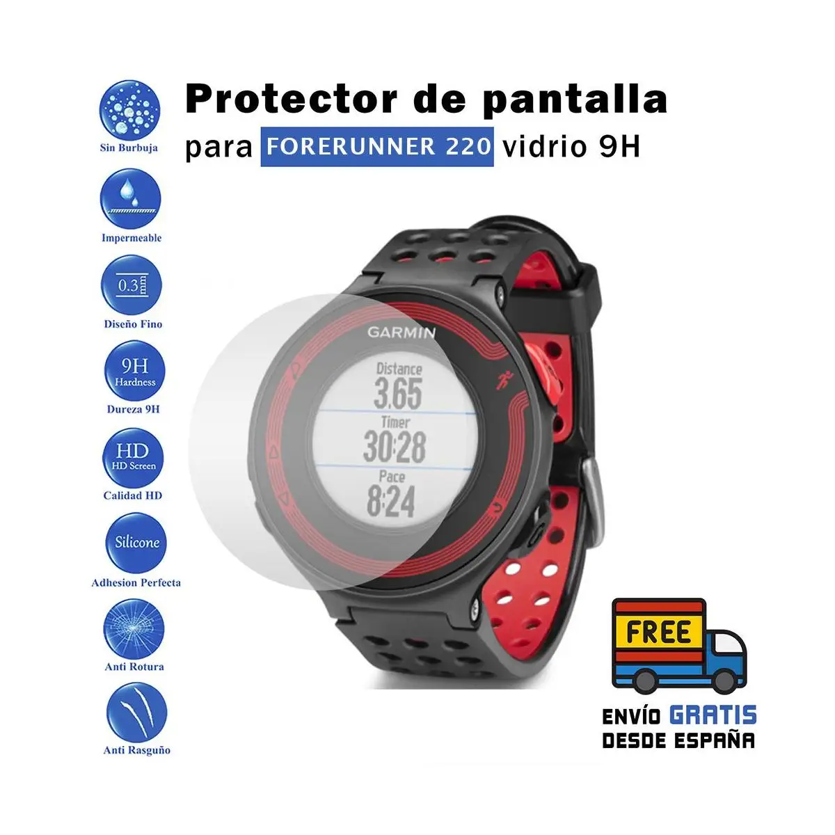 Protector for Garmin Forerunner 220. Tempered glass watch glass