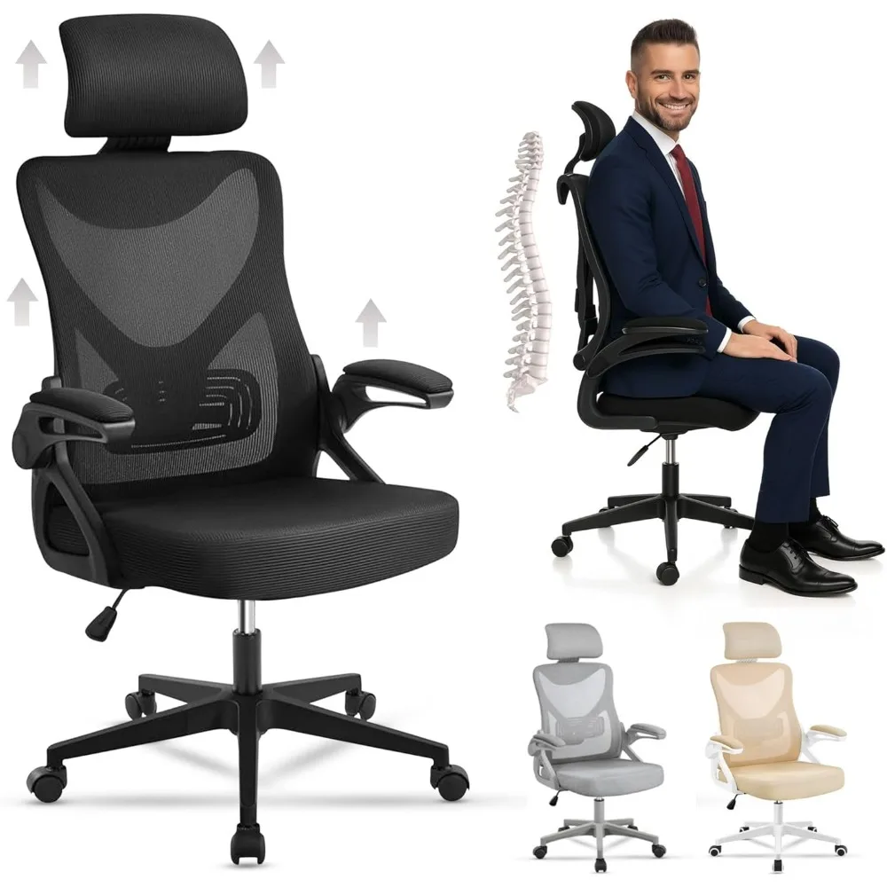 EveryKip ®   Silla Escritorio Ergonómica Ajustable con Reposabrazos Reposacabezas Ruedas Anti-Arañazos Silla Oficina Ejecutiva Negr