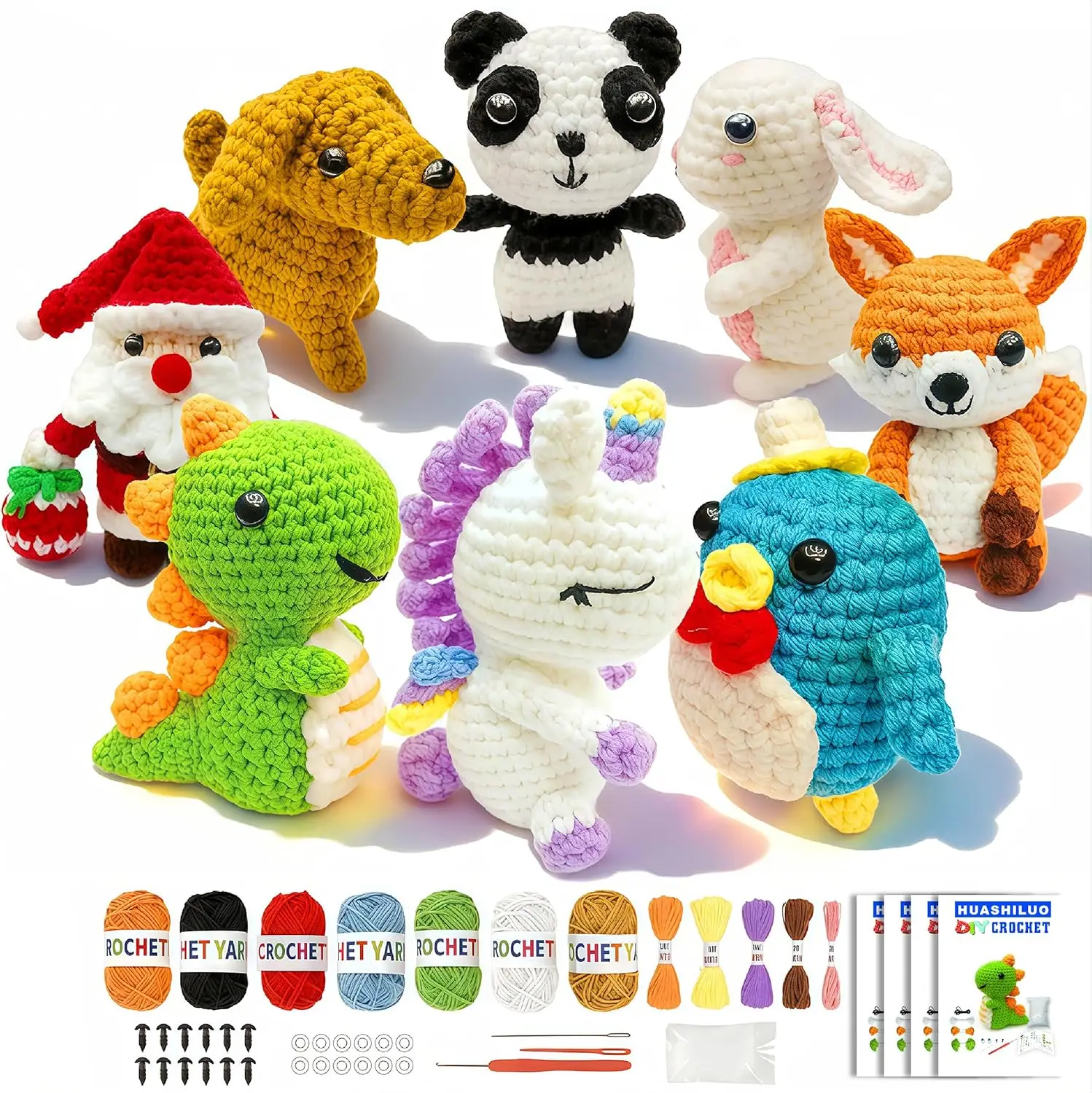 

Набор для вязания крючком из 8 предметов для начинающих с видеоуроками, поделки своими руками в виде животных, идеальный подарок для взрослых