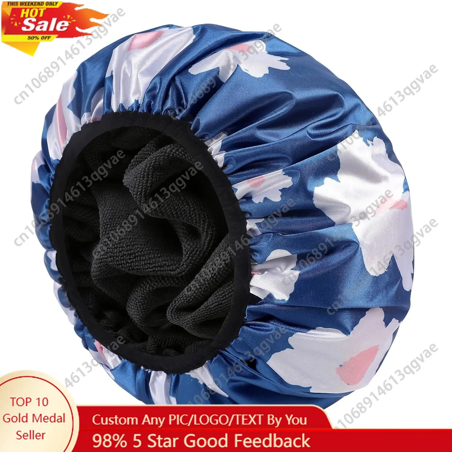 

YIZIJIZI Terry Lined Shower Cap,Triple Layer Large Cap for Women,Shower Cap Reusable Waterproof,Long Thick Hair(Blue)