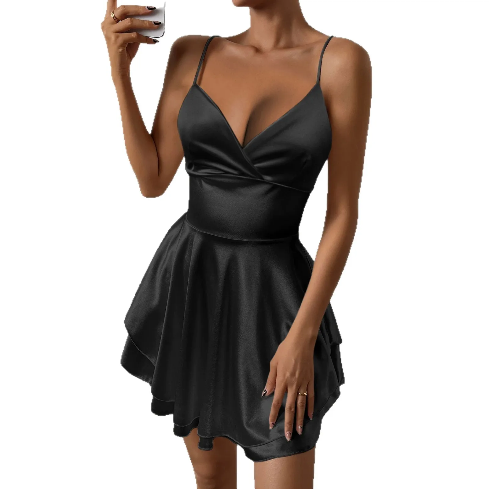 a Line V Neck Gown Slim Fit European and American Style with Elegant Commuting Deep V Neck Pullover Dress Summer for Women