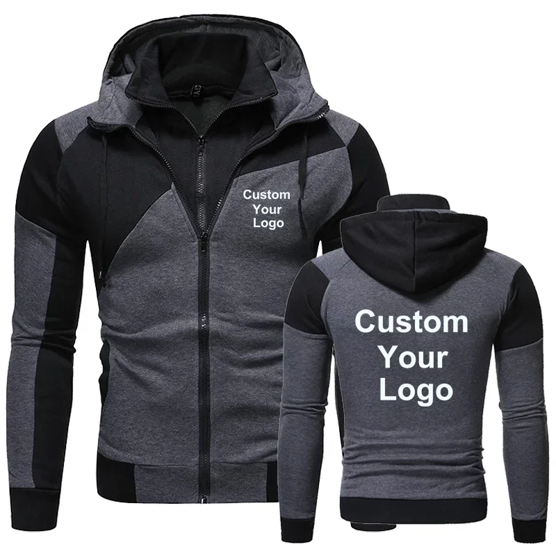 Autumn and Winter Fashion Men's Free Customization of Your Logo Double Zipper Hoodie Hoodie Hoodie Sports Jacket Men's Hoodie