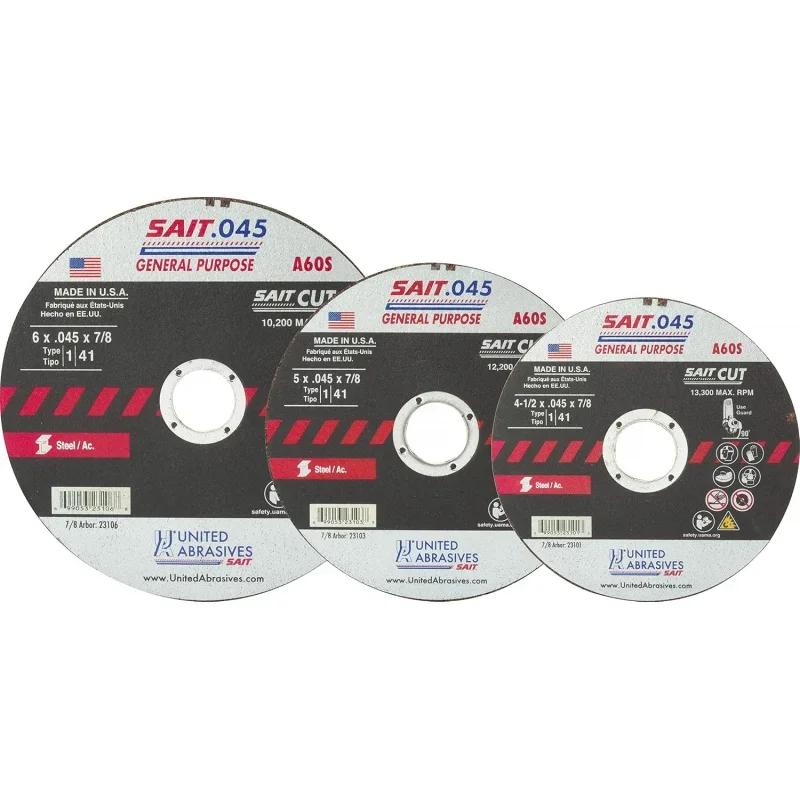 SAIT 23099 A60S General Purpose Cut-Off Wheels (Type 1/Type 41 Flat) 4 x .045 x 5/8, 50-