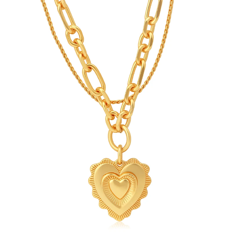 VAROLE Stylish Retro Ruffled Multi-layer Love Heart Necklace Double Strand Pendant Necklace Wedding Jewelry Wholesale Bridesmaid