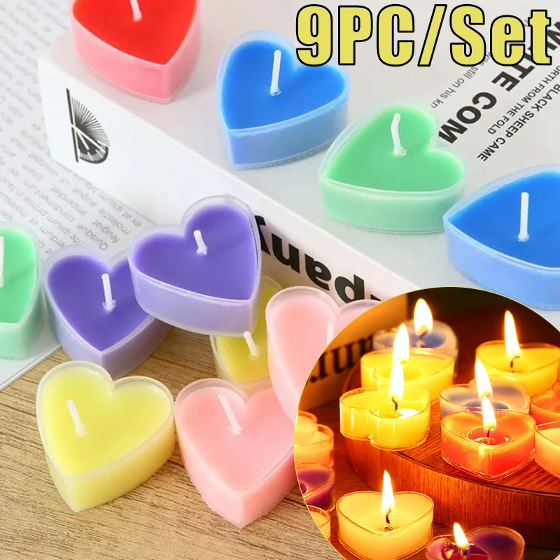 9PC/Set Heart Shaped Aromatherapy Candles Xmas Valentine's Day Romantic Birthday Candles Lover Proposal Scene Decor Candles
