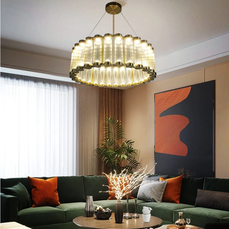 Postmodern Minimalist Golden Chandelier LED Warm White Dimming Light Living Room Bedroom Decor Personality Design Interior Lamp