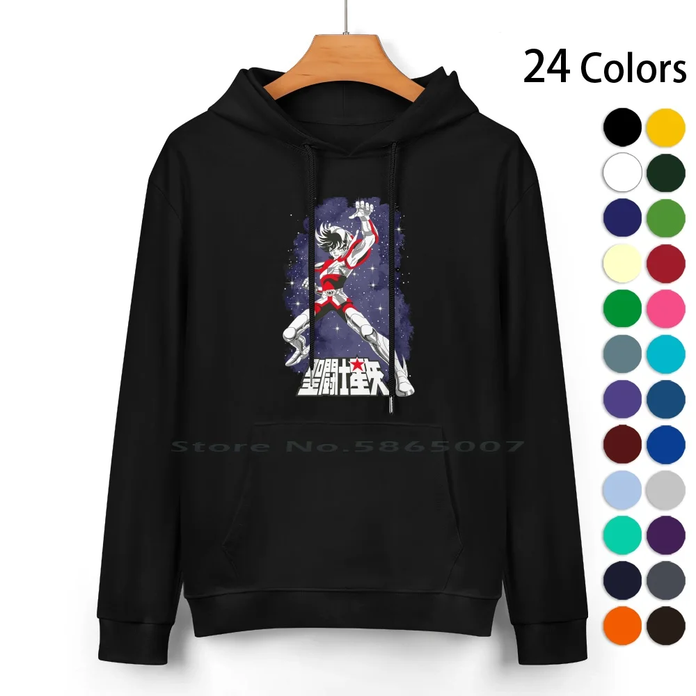 Pegasus Pure Cotton Hoodie Sweater 24 Colors Anime Sleeve Saint Seiya Retro Pegasus 100% Cotton Hooded Sweatshirt For Women Men