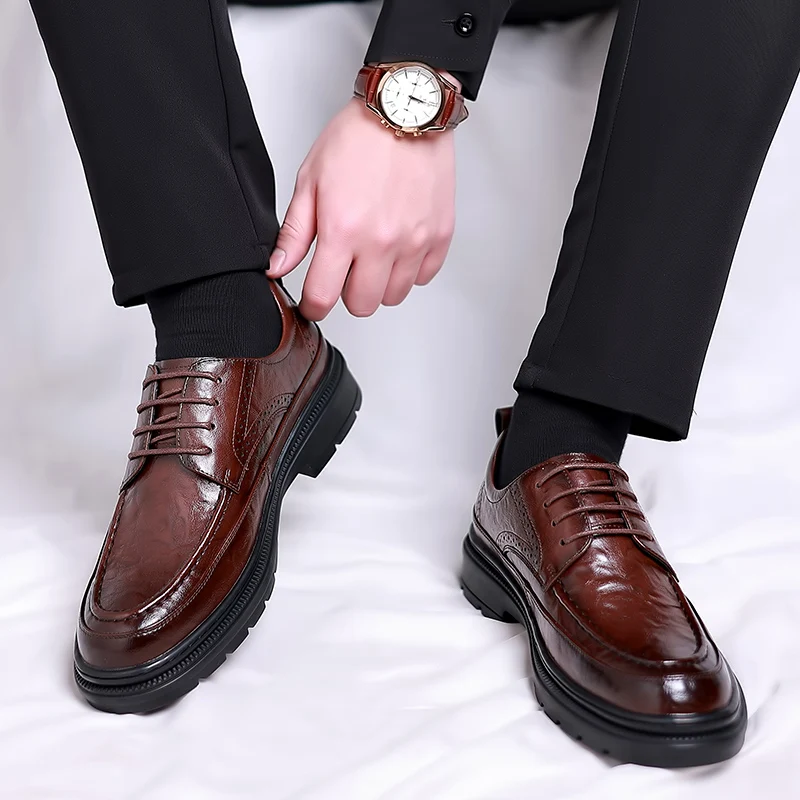 Men Casual Shoes lace up Male Dress Shoes Fashional Men Business Breathable Round Toe Men Casual Shoes outdoor Leather Shoes men