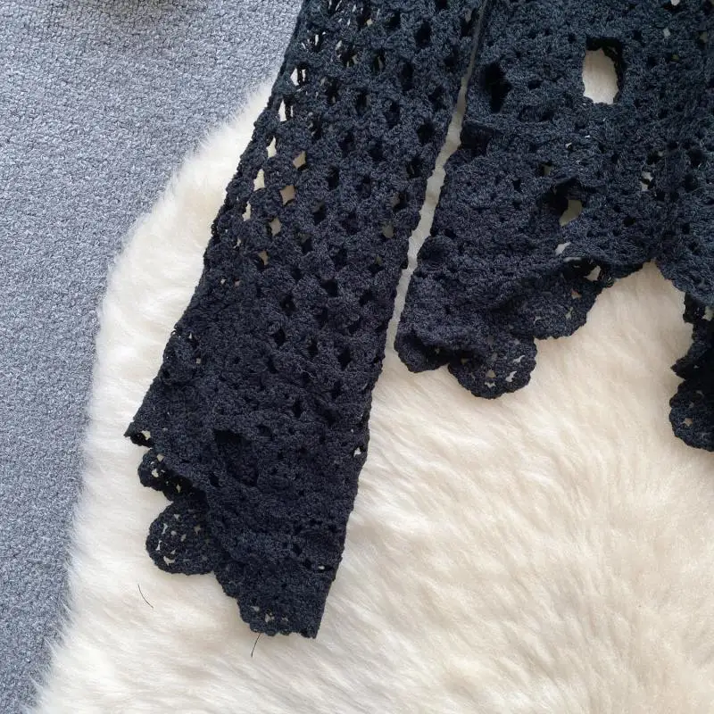 Luxurious Heavy Embroidered Openwork Irregular Hem Short Top  Women Vacation Style Cover-up T-shirt