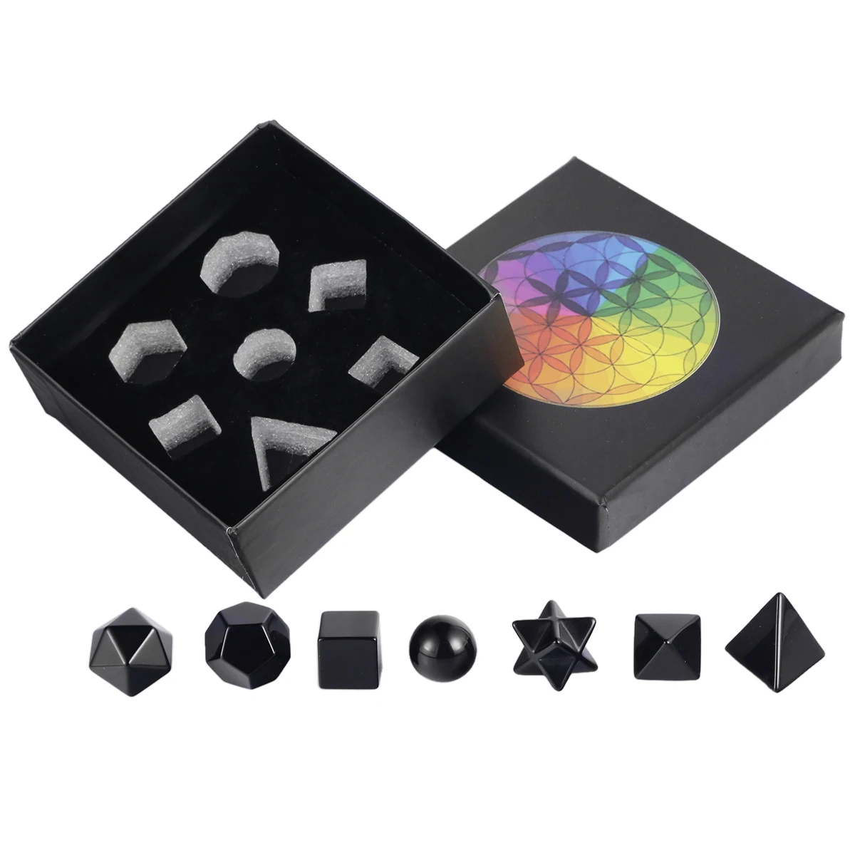 Imagem -02 - Kit de Sólidos Platônicos Cristal Natural para Meditação Geometria Sagrada Grupo Polido Rolado Pedras Estrela Merkaba Chakra Balanceamento