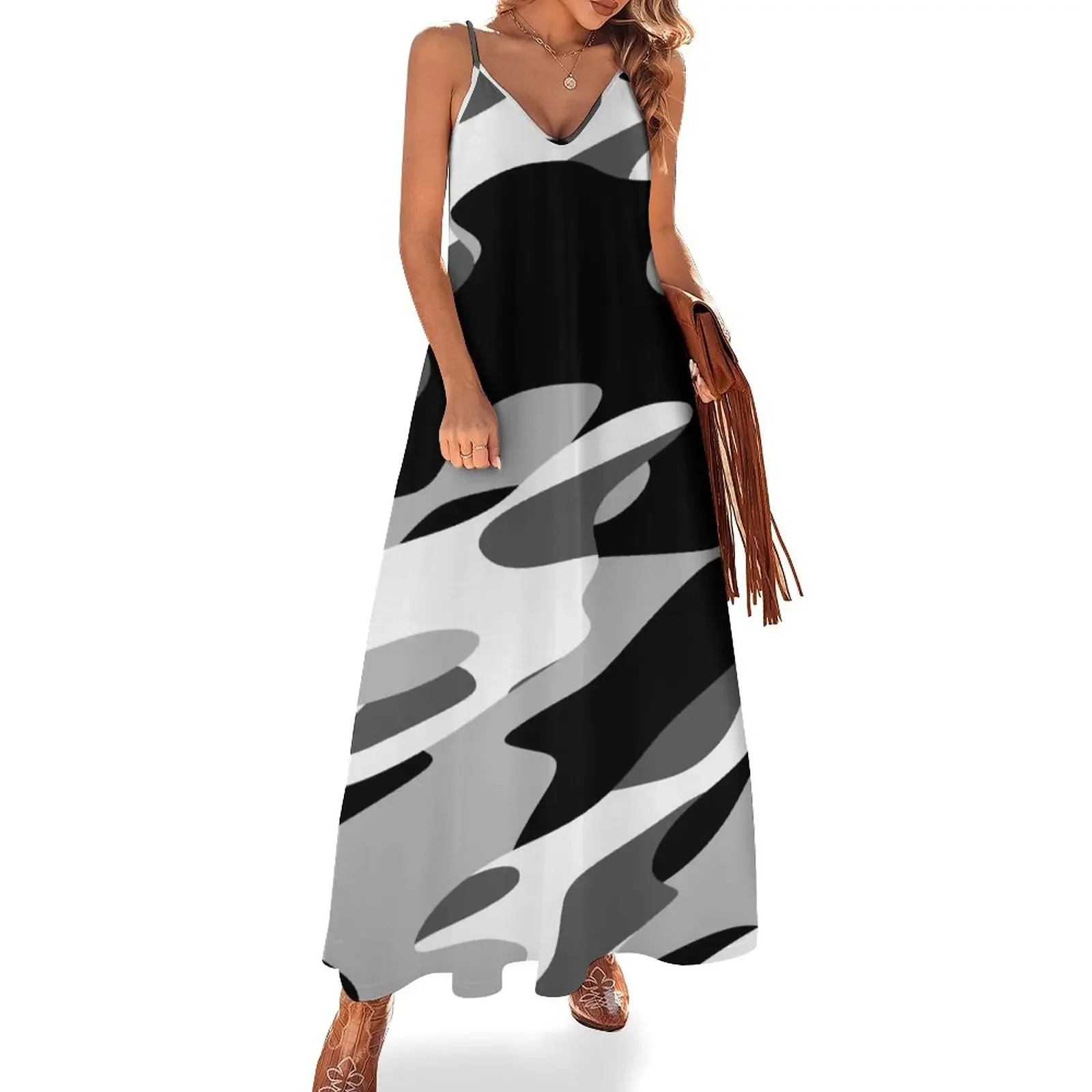 

black gray and white camo Sleeveless Dress prom dress summer dress woman 2025