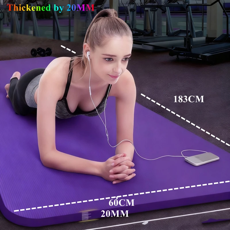 

183x60cm Exercise Gym 20mm Thick NBR TrainingYoga Mat Moisture-proof Fitness Workout Outdoor Non-Slip Durable Camping Picnic Mat