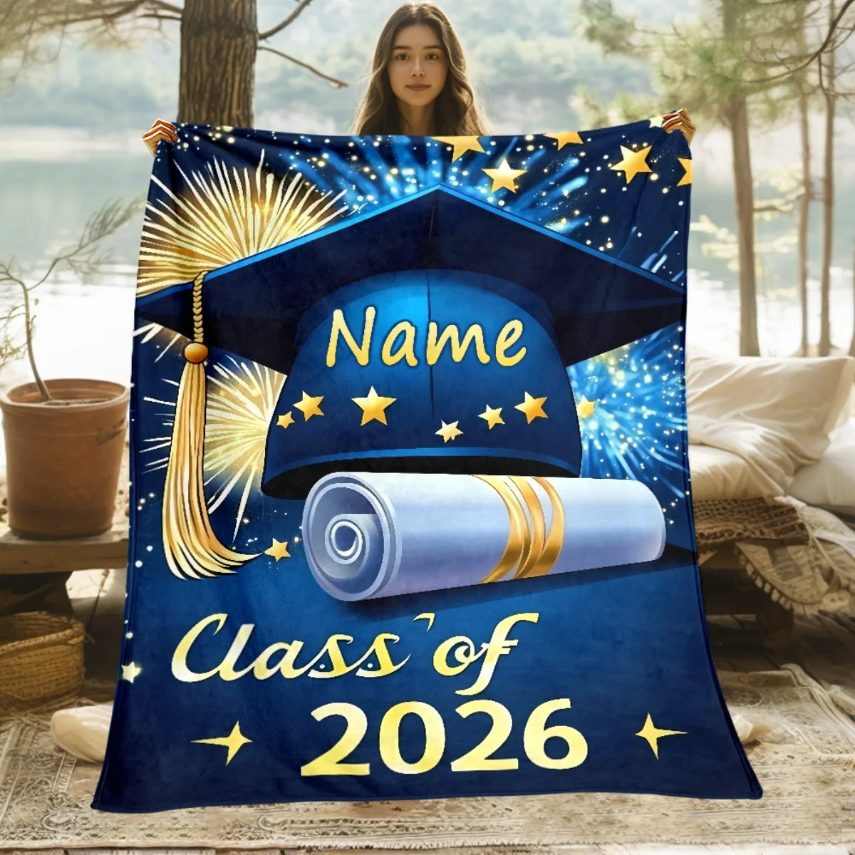 Personalized Graduation Blanket 2026 Class Name Soft Flannel All-Season Bedspread for Graduation Parties and Classroom Decor