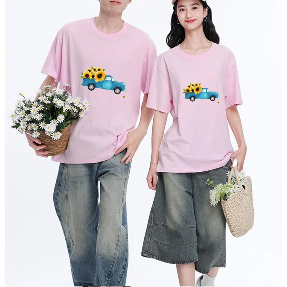 Sunflower Blue Truck Printed T Shirt Breathable Fabric S-XXL Personalized Custom Casual Short Sleeve Tee Aesthetic Graphic Top U