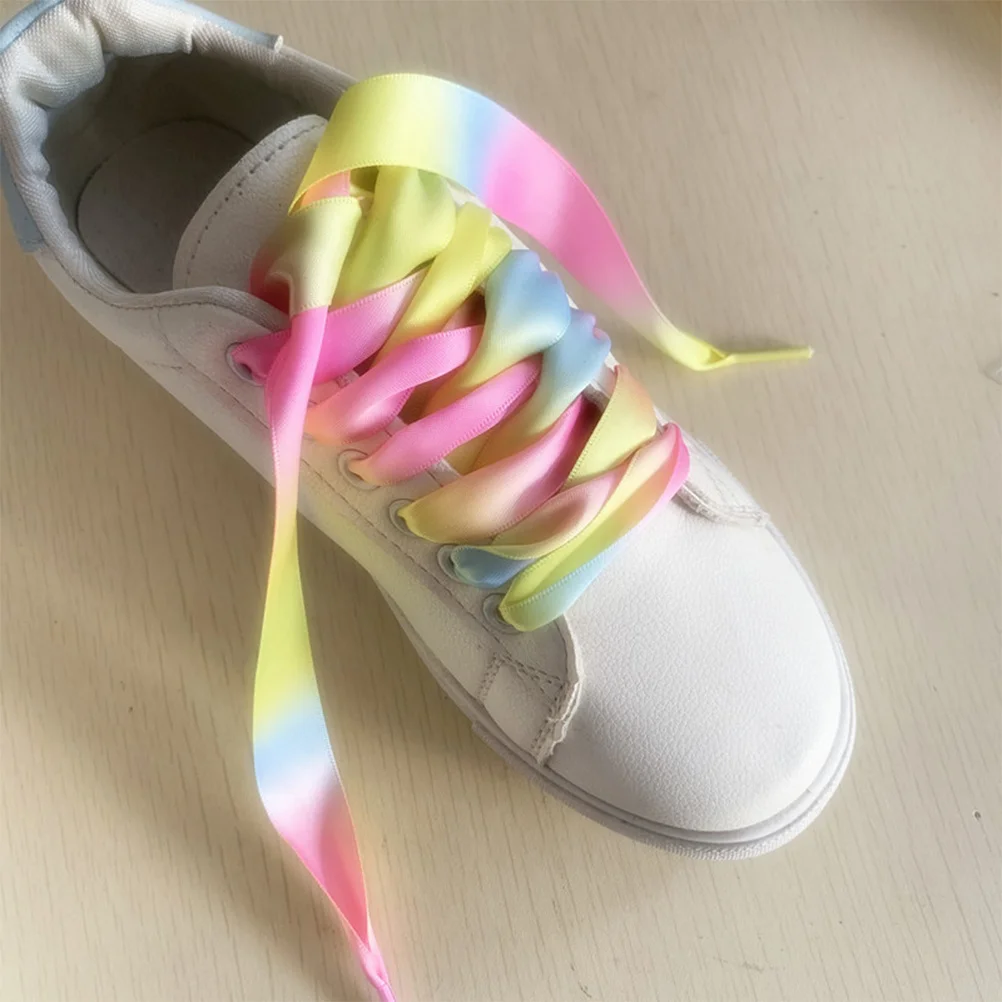 زوجان من أربطة الأحذية المصنوعة من البوليستر الملون بتصميم مسطح بألوان قوس قزح مثالية للأحذية الرياضية وربطة أحذية مطبوعة لامعة #6