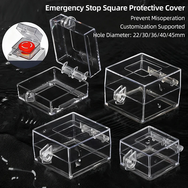 Flip Transparent Protective Cover Button Large 40/50/60mm Changeover Switch Anti-Mistouch Lockable With Double-Sided Tape