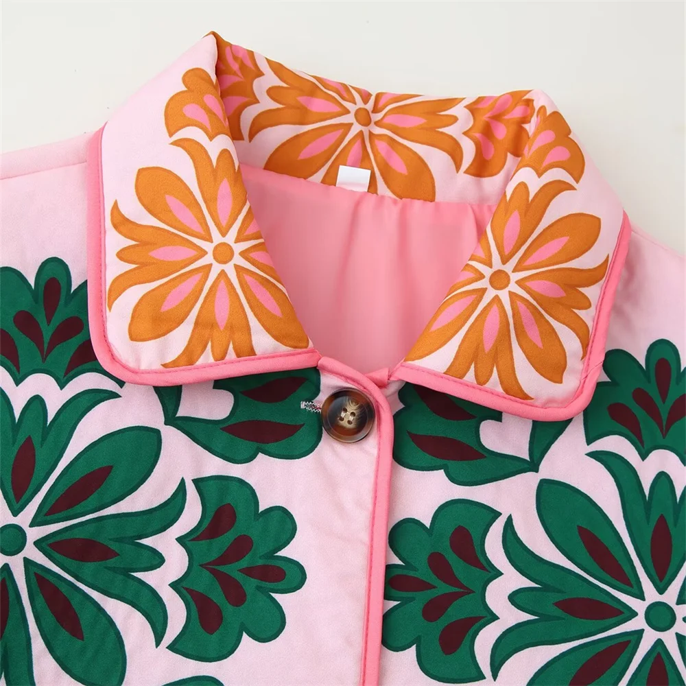Herbst neue Damenbekleidung im europäischen und amerikanischen Stil, modisches Temperament, lässige Wärmepositionierung, bedruckte Baumwolljacke
