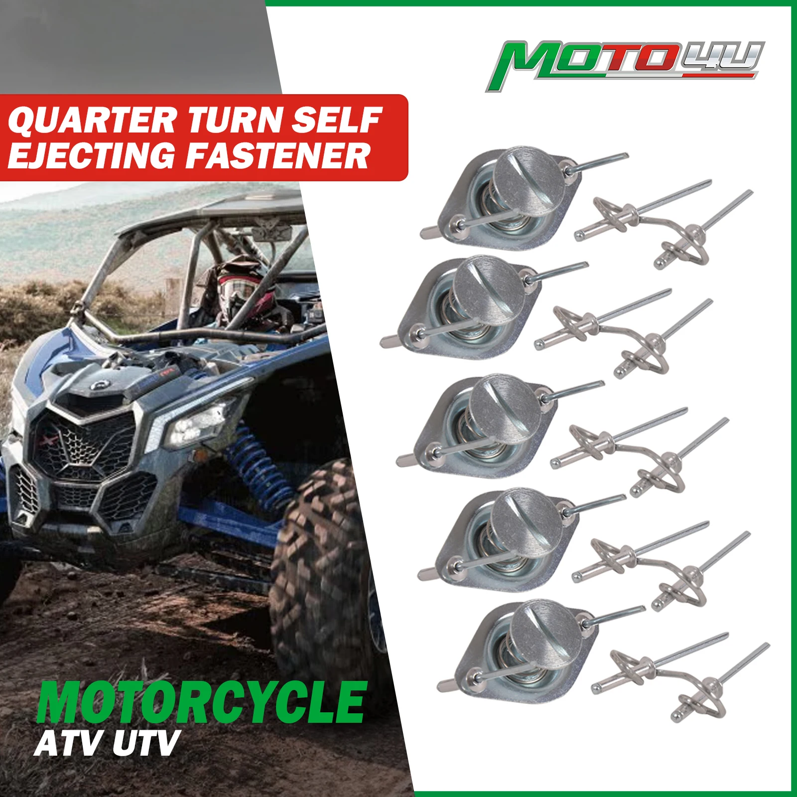 Universal For ATV UTV Motorcycle Quarter Turn Self Ejecting Fastener Spring Loaded For Fastening Sheet Metal and Door Panel