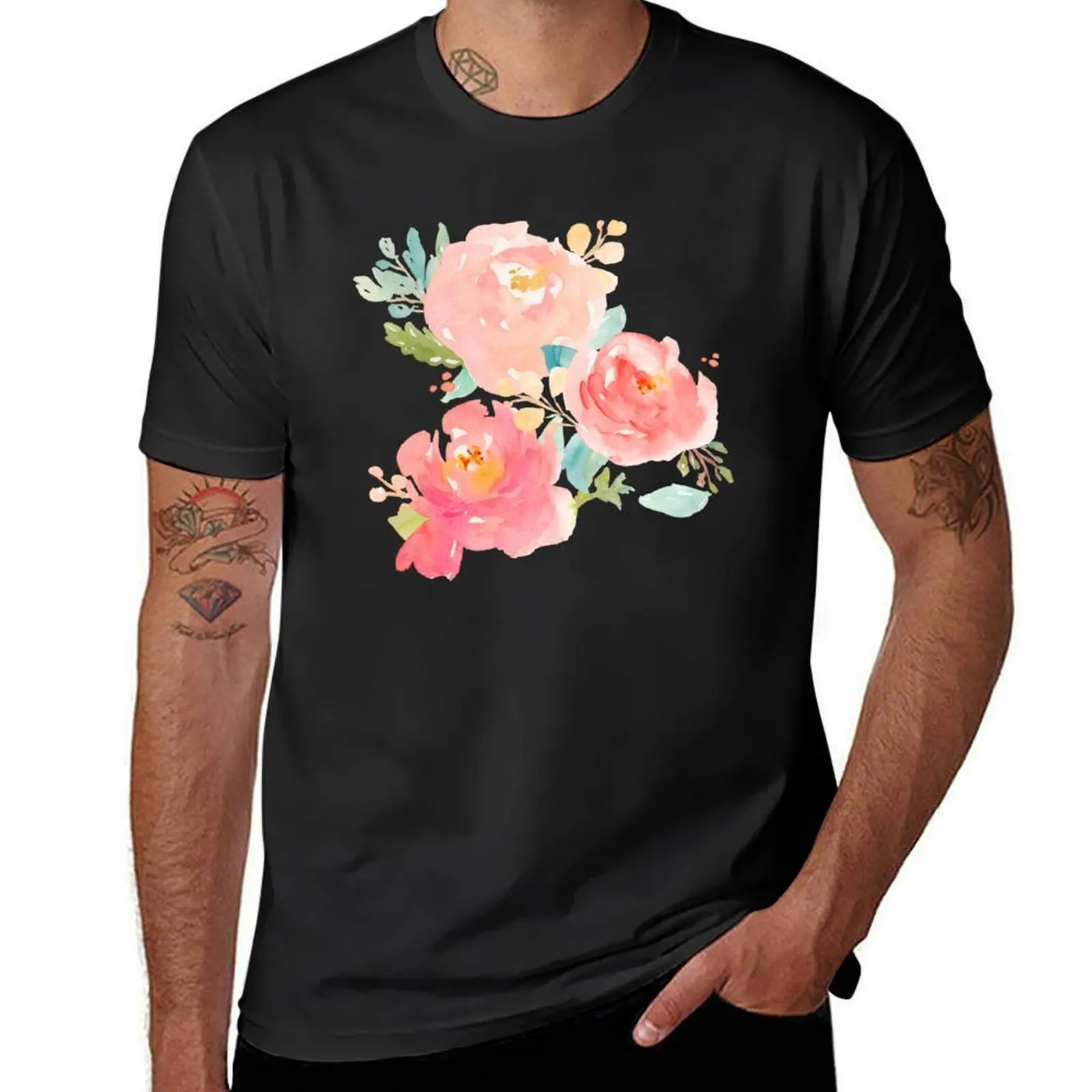 Peonies Watercolor Bouquet T-Shirt tees vintage clothes boys whites fitted t shirts for men