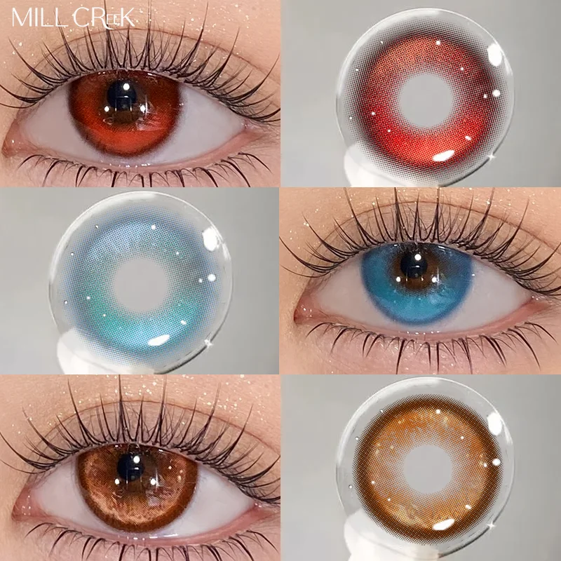 DUOXIU 1 Par de Lentes de Contacto de Color para Ojos, Lentes Rojas, Lentes Azules, Lentes Marrones, Lentes Suaves, Lentes de Belleza y Moda, Maquillaje Anual