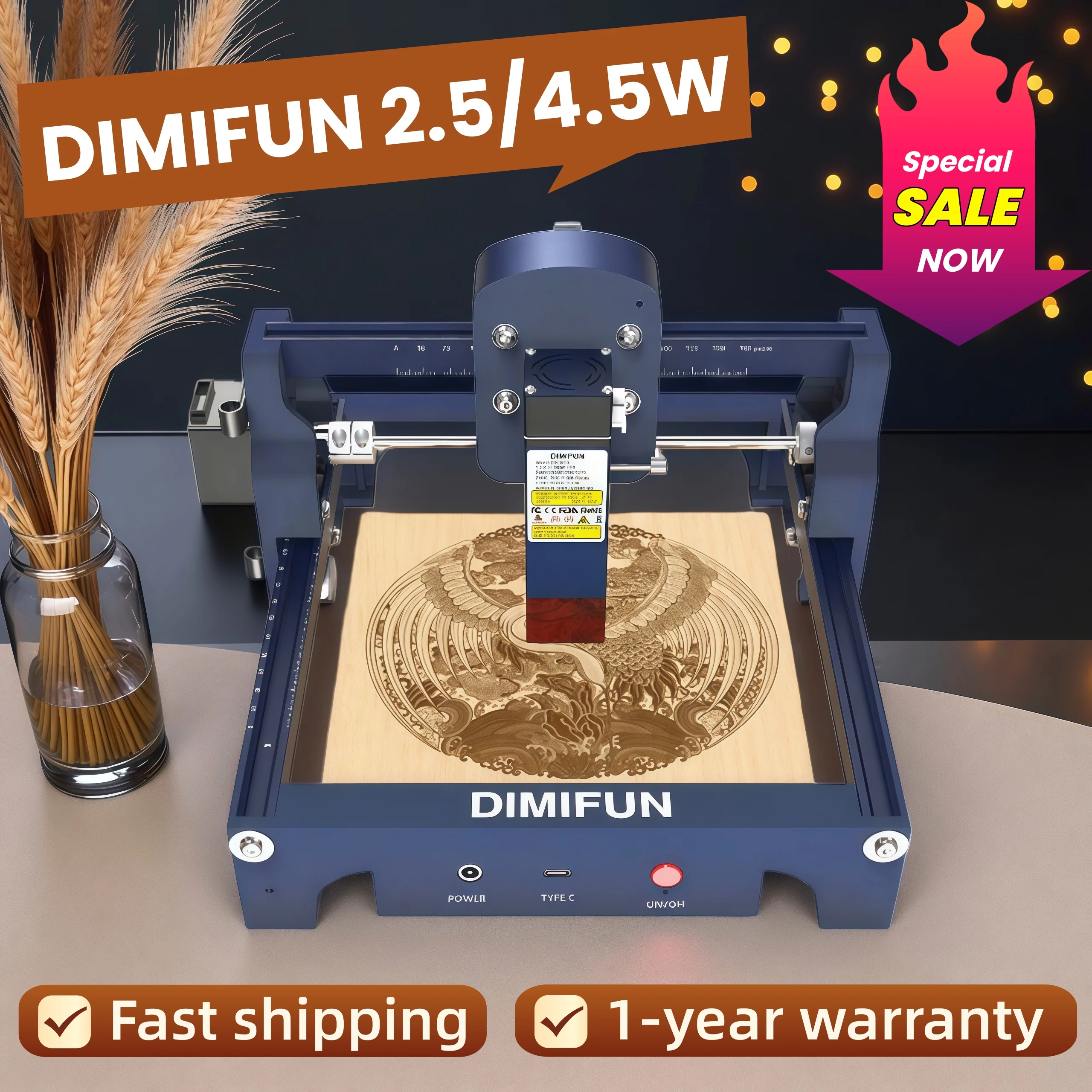 DIMIFUN 2.5/4.5W Desktop Laser Engraving Machine Creative DIY CNC machines for small businesses gifts for customers leather Wood