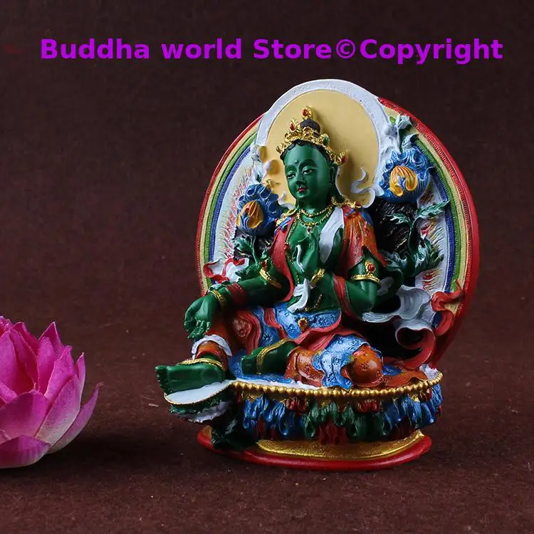 Buddhism colored draw Good Buddha statue bless family Safety Health luck Green Tara Guan yin Buddha Painted Buddha statue
