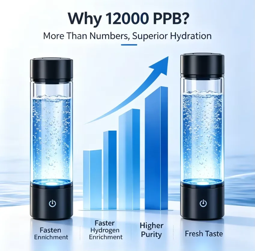 Hydrogen Rich Water Bottle 12000PPB USB Rechargeable Portable H2 Flask Ionizer Cup SEM PEM