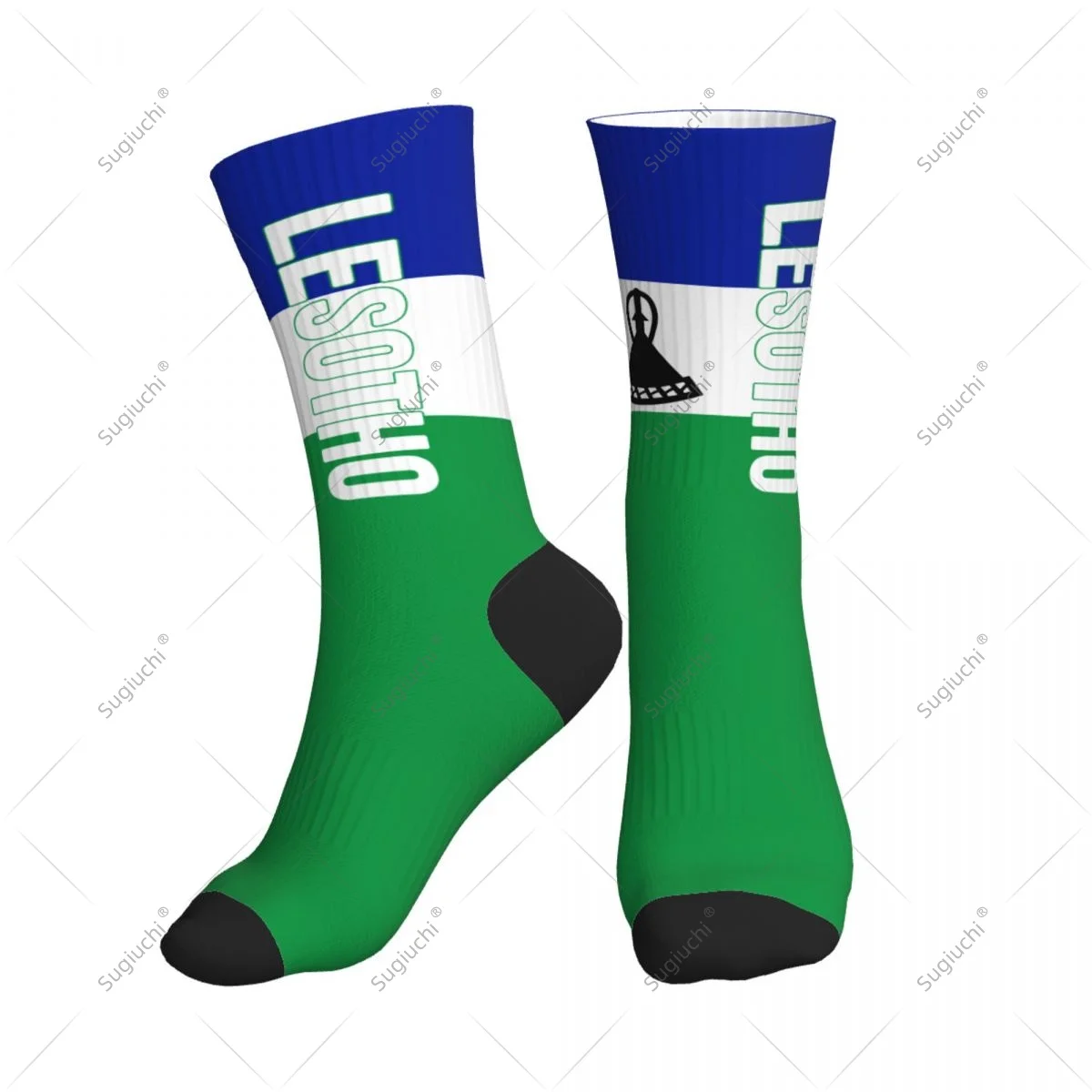 

3D Printed Lesotho Flag Polyester Mid-calf Socks For Men Women Kawaii Socks Street Skateboard Socks
